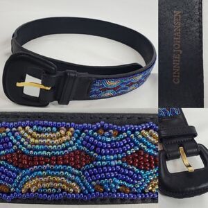 GINNIE JOHANSEN Leather Beaded women's belt black blue red 26 27 28 29 30 LK NEW